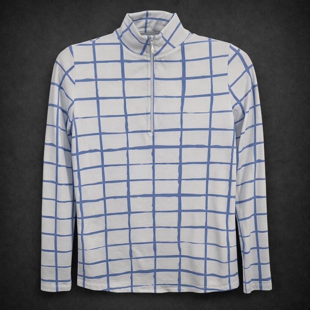 IBKUL Cordova Golf 1/4‎ Zip Mock Neck White Periwinkle XS UPF Tennis Pickleball